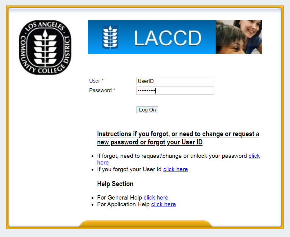laccd SAP login screen shot