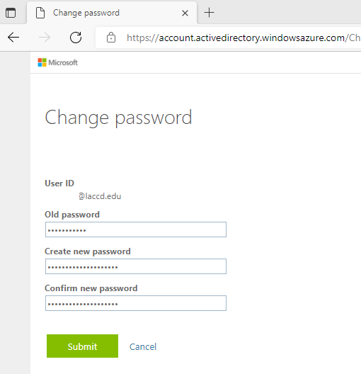 Change Password Screenshot